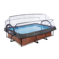 EXIT Wood opzetzwembad met overkapping en filterpomp bruin 300x200x65cm