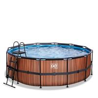 EXIT Wood opzetzwembad met filterpomp bruin ø427x122cm