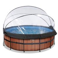 EXIT Wood opzetzwembad met overkapping en zandfilterpomp bruin ø427x122cm