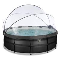 EXIT Black Leather opzetzwembad met overkapping en zandfilter- en warmtepomp zwart ø427x122cm