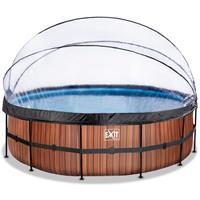 EXIT Wood opzetzwembad met overkapping en zandfilter- en warmtepomp bruin ø488x122cm