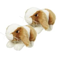 Nature Plush Planet 2x stuks pluche knuffel konijn bruin/wit 18 cm -