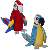 Nature Plush Planet 2x Pluche papegaaien knuffels rood en blauw 25 cm -