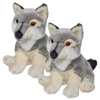 Nature Plush Planet 2x stuks pluche grijze wolf/wolven knuffel 22 cm speelgoed -