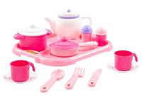 Polesie Spielzeug-Geschirr-Set 59079 Tablett 19-teilig Tassen, Besteck, Teekanne pink