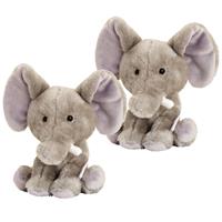 Keel Toys 2x stuks  pluche olifant knuffel 14 cm -