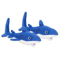Nature Plush Planet 2x stuks pluche blauwe haai knuffel 13 cm baby speelgoed -