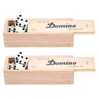 Domino spel dubbel/double 6 in houten doos 112x stenen -