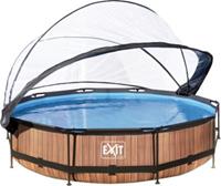 EXIT TOYS EXIT Wood zwembad ø360x76cm met overkapping en filterpomp - bruin