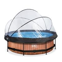 EXIT Wood zwembad ø300x76cm met overkapping en filterpomp - bruin