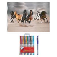 Schetsboek Paarden Liefhebbers Thema A4 50 Paginas Met 10 Gelpennen - Tekenen Creatief Cadeau Voor Kinderen/meisjes