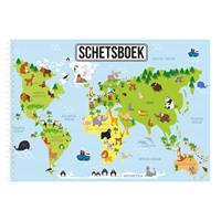 A4 Tekenboek/ Schetsboek/ Kleurboek/ Schetsblok Met Dieren Wereldkaart Voor Kinderen - 50 Vellen Tekenblok/ Tekenpapier