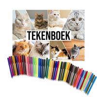 Schetsboek Katten Liefhebbers A4 50 Paginas Met 50 Viltstiften - Tekenboeken Cadeau Voor Kinderen