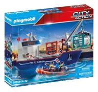 Playmobil Cargo 70769 groot containerschip met douaneboot