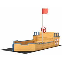 Juskys Sandkasten Käpt’n Pit – Piratenschiff Boot aus Holz – Große Kinder Sandkiste für den Garten mit Bodenplane und Sitzbank, Outdoor Sandbox - 