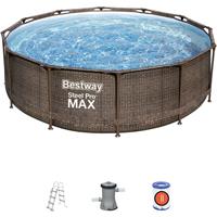 Bestway Abnehmbares Röhrenförmiges Pool  Steel Pro Max Rattan-Design 366x100 cm mit Kartuschenreiniger 2.006 L/S mit Leiter