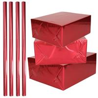 Shoppartners 4x Rollen inpakpapier / cadeaufolie metallic rood 200 x 70 cm -