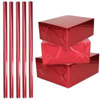 Shoppartners 5x Rollen inpakpapier / cadeaufolie metallic rood 200 x 70 cm -