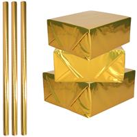 Shoppartners 3x Rollen inpakpapier / cadeaufolie metallic goud 200 x 70 cm -