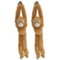 Wild Republic 2x stuks pluche hangende bruine Orang Oetan aap/apen knuffel 51 cm -