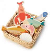 Carletto Tender Leaf 7508289 - Fischkorb Weidenkorb mit Meeresfrüchte Seafood Basket Kaufladen-Zubehör