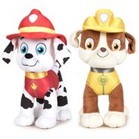 Paw Patrol figuren speelgoed knuffels set van 2x karakters Marshall en Rubble 19 cm -