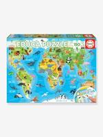 Puzzel van 150 stukjes Wereldkaart dieren EDUCA blauw