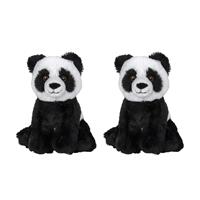 Nature Plush Planet Set van 2x stuks pluche knuffel panda beer van 16 cm -
