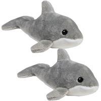 Merkloos Set van 2x stuks pluche knuffel dolfijn grijs 20 cm -