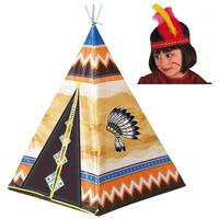 Merkloos Speelgoed indianen wigwam tipi tent 130 cm inclusief indianentooi -
