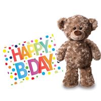 Bellatio Pluche knuffel knuffelbeer 24 cm met A5-size Happy Birthday wenskaart -