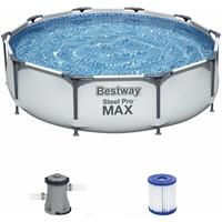 Bestway Schwimmbecken Steel Pro Max™ Frame Pool | Ø 305x76 cm | Pumpanlage | Filterkartusche | Garten Planschbecken Swimmingpool Rund