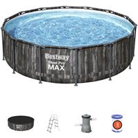 Bestway Abnehmbares Röhrenförmiges Pool  Steel Pro Max Holz-Design 427x107 cm Kartuschenreiniger 3.028 L/S Abdeckung und Leiter