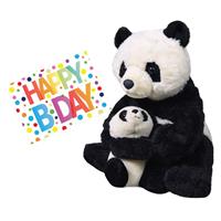 Wild Republic Pluche knuffel panda beer met baby cm met A5-size Happy Birthday wenskaart -