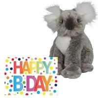 Nature Plush Planet Pluche knuffel koala beer 18 cm met A5-size Happy Birthday wenskaart -