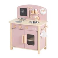 Roba Speelkeukentje roze/ecru met krijtbord, koekenpan en keukenaccessoires
