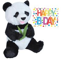 Wild Republic Pluche knuffel panda beer 25 cm met A5-size Happy Birthday wenskaart -