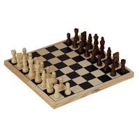 Goki Houten schaakbord opvouwbaar 26 x 26 cm inclusief schaakstukken -