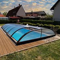 Gartentraum.de Vormontierte flache Poolabdeckung - Aluminium & Polycarbonat - mit Seitentür - abschließbar - Galaxyit / 84x854cx430cm  (HxBxT) / Anthrazit