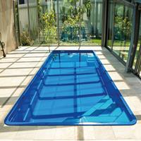 Gartentraum.de Großer GFK Pool - 350x820cm - mit 2 Treppen - Glas-Verbundbecken - rechteckig - Komplettset - Brasilia Pyrit / Dunkelblau