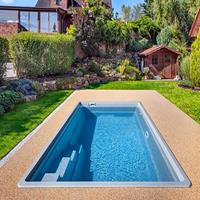 Gartentraum.de Eckiger Swimming  Pool - Glas-Verbundbecken - Komplettset - mit Stufen - klein - Lagos Jaspis / Hellblau