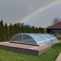 Gartentraum.de Garten Poolabdeckung - vormontiert - aus Aluminium & Polycarbonat - silber - abschließbar 132cm hoch  - Heliodor