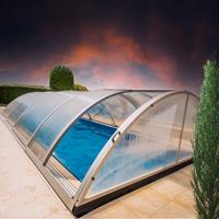 Gartentraum.de Vormontiertes Seriendach für Pools - rechteckig - Aluminium & Polycarbonat - abschließbar - Serpentinit / Silber