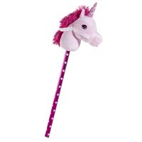 Merkloos Pluche eenhoorn stokpaardje roze 70 cm - Speelgoed unicorn stokpaardjes