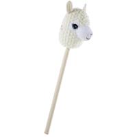 Pluche lama / alpaca stokpaardje creme 74 cm - Speelgoed lama / alpaca stokpaardjes met houten stok