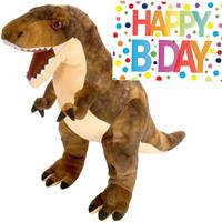 Wild Republic Pluche knuffel Dino T-rex van 25 cm met A5-size Happy Birthday wenskaart -