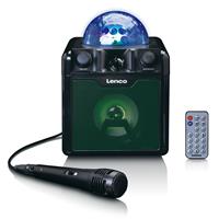 Lenco BTC-055BK - kompaktes Karaoke-System mit Bluetooth, Akku, Mikrofon und Disco-Kugel schwarz