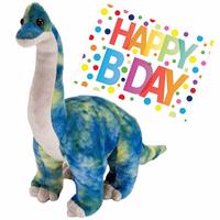 Wild Republic Pluche knuffel Dino Brachiosaurus van 25 cm met A5-size Happy Birthday wenskaart -