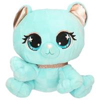 P-Lushes Pets Pluche designer knuffel  kat/poes aqua blauw 15 cm -