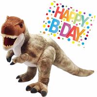 Wild Republic Pluche knuffel Dino T-rex van 48 cm met A5-size Happy Birthday wenskaart -